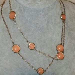 PURE Gold Tone & Peach/Orange Station Necklace